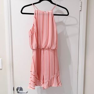 LUSH Pink and Red Halter Romper with Ruffles